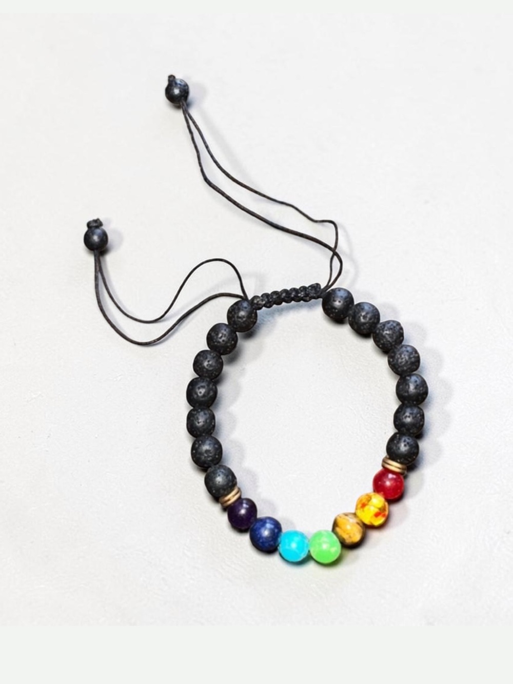 Chakra Bead Bracelet with Black Lava Stones
